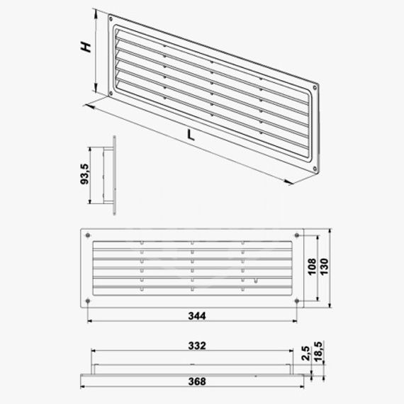 Решетка накладная 370х130 мм VENTS МВ 350