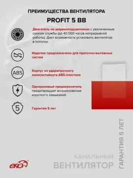 Вентилятор канальный PROFIT D125 осевой двигатель BB ERA