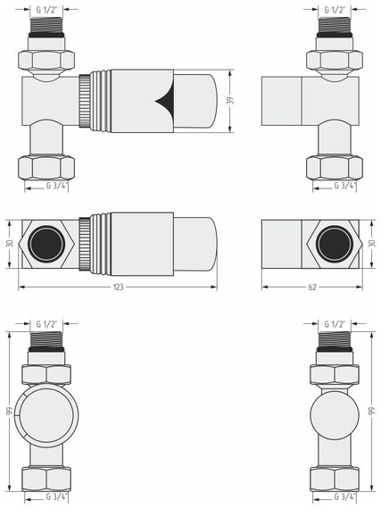 Терморегулятор автоматический прямой G 1/2" НР х G 3/4" НГ / набор (Состаренная латунь)