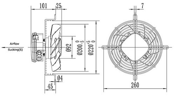 Вентилятор Ванвент YWF2E-200S-92/15-G вытяжной (всасывание) на сетке (730 m/h)