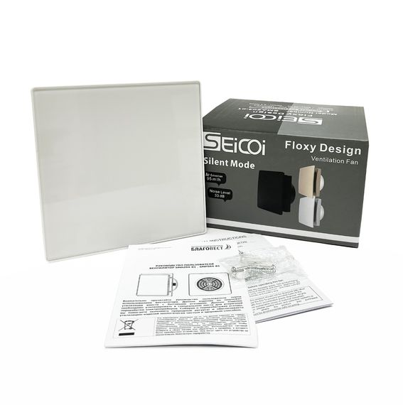 Вентилятор накладной Seicoi Floxy Design 100 White glass (SMAD04-01G-W) с укороченной панелью