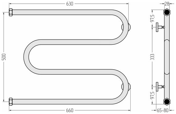Полотенцесушитель водяной Сунержа М-образный+ 500х650