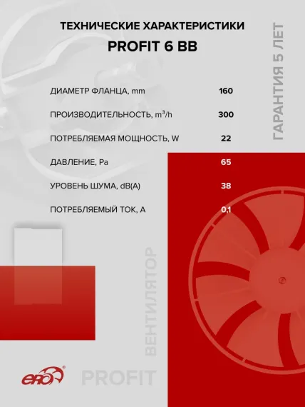 Вентилятор канальный PROFIT D160 осевой двигатель BB ERA