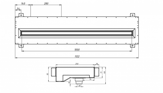 Flexag RAN-1-1000-30-W щелевой диффузор с низкопрофильной КСД под натяжной потолок, белый