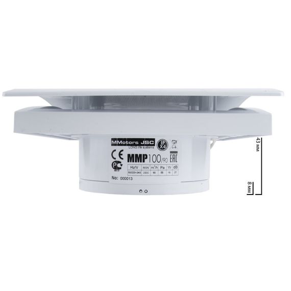Вентилятор накладной сверхтонкий MMotors JSC MMP-01 100/90 куб/ч Пластик/Квадрат Овал Белый