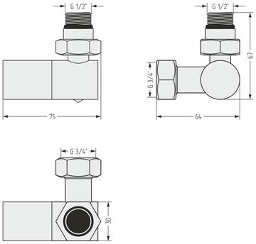 Вентиль 3D правый (цилиндр) G 1/2" НР х G 3/4" НГ (Золотой шёлк)