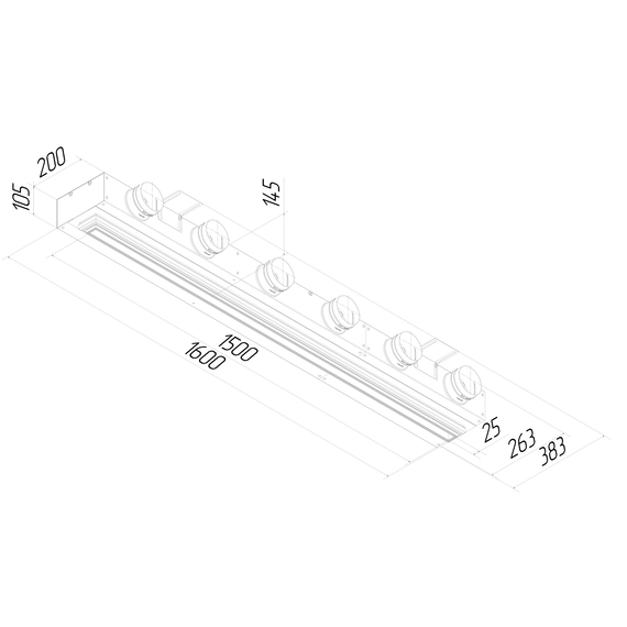 Provent VPND 1500х25/90×6 щелевой диффузор для натяжного потолка с КСД на 6 выходов