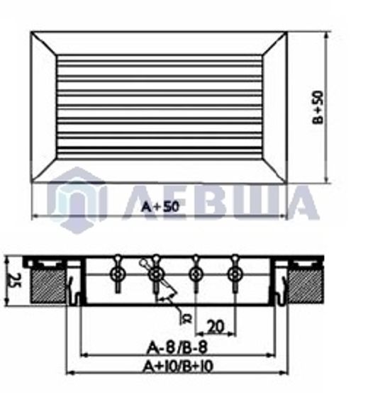 Решетка с горизонтальными жалюзи Diaflex RAG 500х150