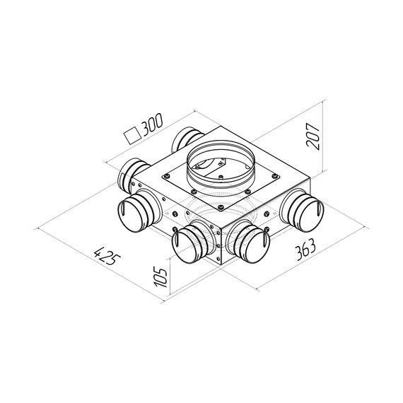 Provent KVF 160/160/90×6 коллектор металлический проходной на 6 выходов