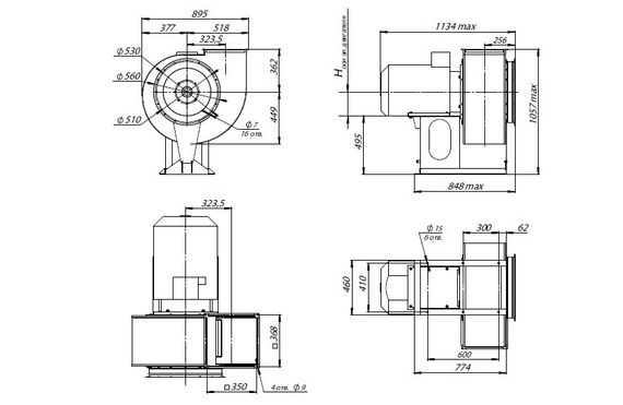 Вентилятор радиальный ВЦ 14-46 (ВР-280-46) №5,0 (18,5кВт/1500об) Среднего давления