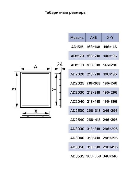 Люк ревизионный AD фланец 196х246 нажимной 218х268 пластик AURAMAX