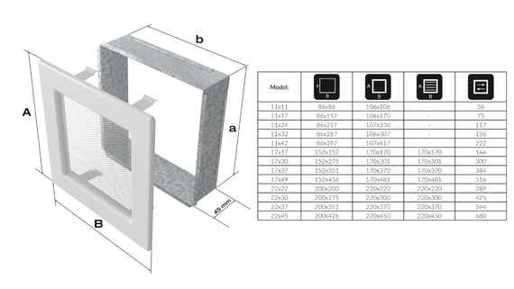 Решетка каминная Kratki Standard Чёрная 17x17