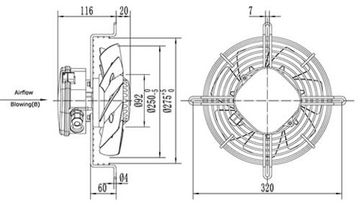 Вентилятор Ванвент YWF4E-350B-102/34-G нагнетающий (приток) на сетке (2300 m/h)