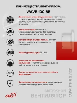 Вентилятор накладной WAVE D100 двигатель BB ERA