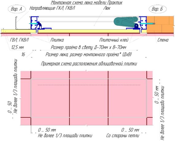 Люк под плитку усиленный Модерн 400х800 нажимной