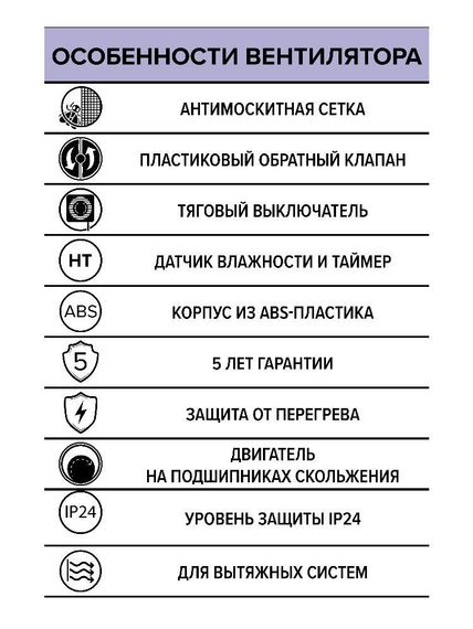 Вентилятор вытяжной NEO D100 сетка обратный клапан HT ERA
