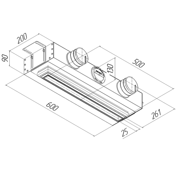 Provent VPND 500х25/75×3 щелевой диффузор для натяжного потолка с КСД на 3 выхода
