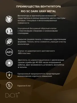 Вентилятор накладной RIO D125 обр.клапан Dark gray metal DICITI