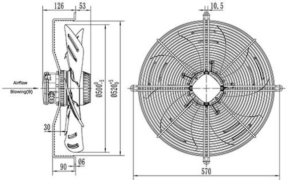 Вентилятор Ванвент YWF4D-500B-137/35-G нагнетающий (приток) на сетке (6800 m/h)