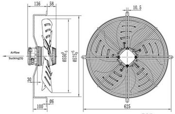 Вентилятор Ванвент YWF4E-550S-137/35-G вытяжной (всасывание) на сетке (8200 m/h)