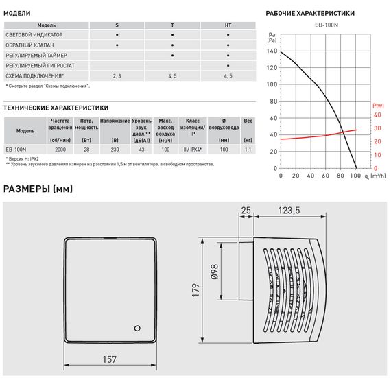 Накладной центробежный вентилятор Soler &amp; Palau EB 100 N HT (Таймер, Датчик влажности)