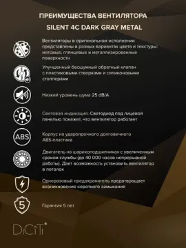 Вентилятор накладной ERA DiCiTi SILENT 4C dark gray metal d100