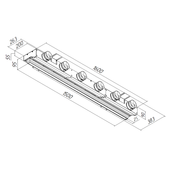 Provent VPNDU 1500х25/75х6 компактный щелевой диффузор для натяжного потолка с КСД на 6 выходов