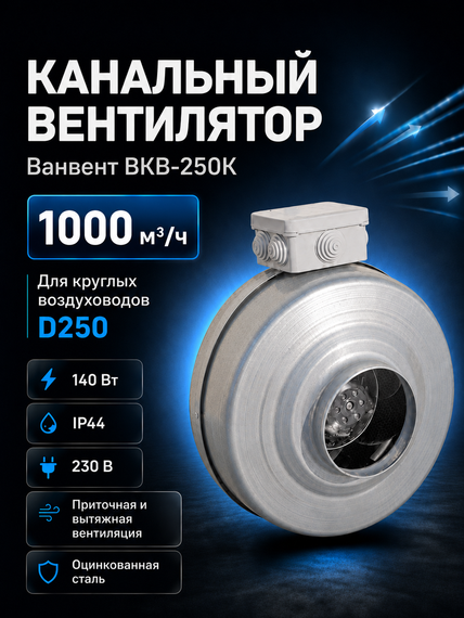 Вентилятор канальный ВанВент ВКВ 250 К