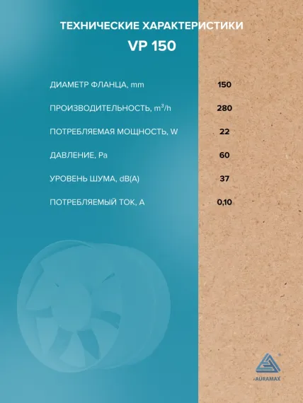 Вентилятор канальный VP D150 осевой AURAMAX