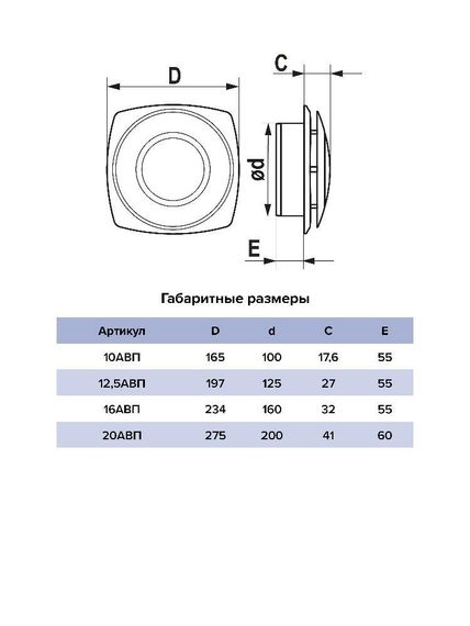 Анемостат АВП фланец D200 вытяжной регулируемый D275 пластик ERA