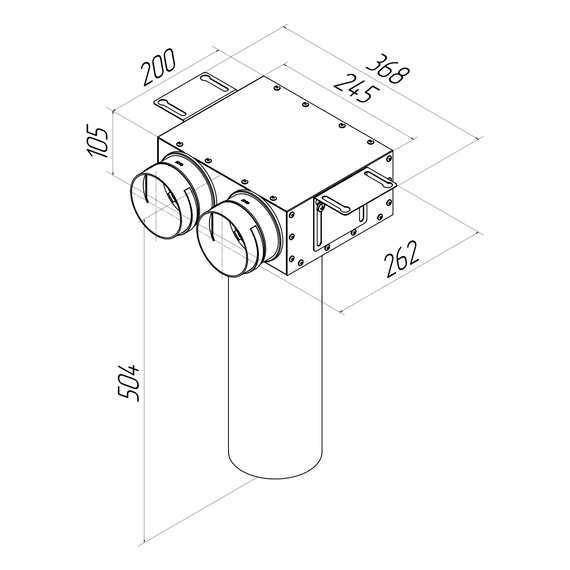 Provent VPSL 125/90×2 адаптер (пленум) потолочный круглый на 2 выхода (L=400 мм)