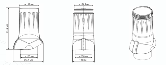 Вентиляционный выход изолированный Ø 150/160 мм серебристый RAL 9022, серия Static