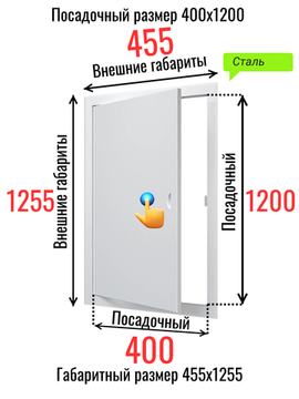 Люк металлический с магнитом 400х1200