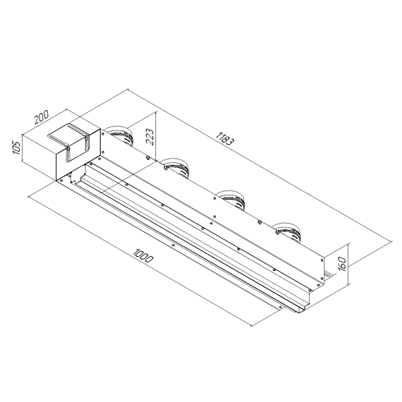 Provent VPNDG/F 1000х25/90×4 щелевой диффузор для гипсокартона с КСД на 4 прямых выхода