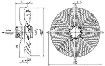 Вентилятор ВанвентYWF4D-500S-137/35-G вытяжной (всасывание) на сетке (6800 m/h)