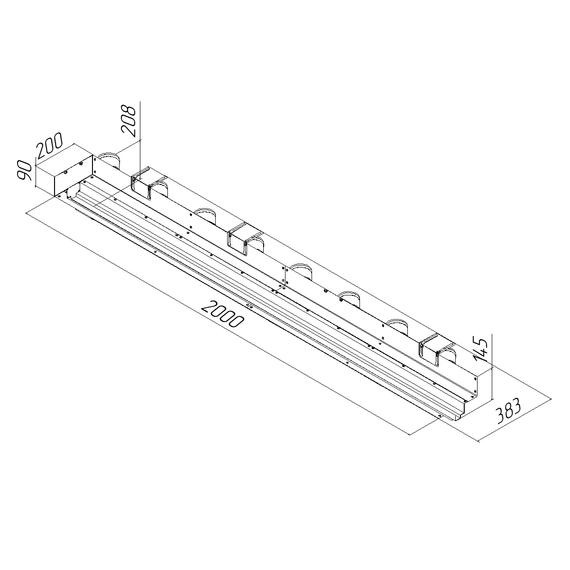 Provent VPNDG/F 2000х25/75х8 щелевой диффузор для гипсокартона с КСД на 8 прямых выходов