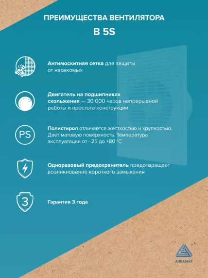 Вентилятор накладной B D125 сетка AURAMAX