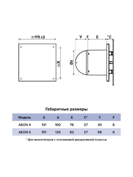 Вентилятор вытяжной AEON 5C MRH D125 обратный клапан  DICITI
