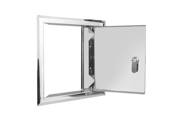 Люк из нержавеющей стали с замком ЛНЗ 200х200 зеркальный