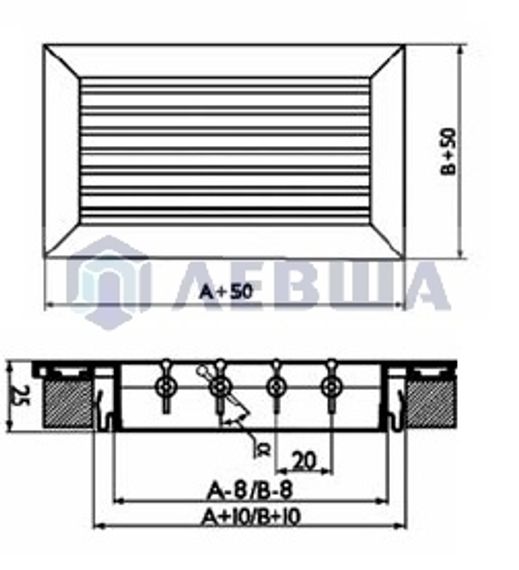 Решетка однорядная алюминиевая RAG 600х200