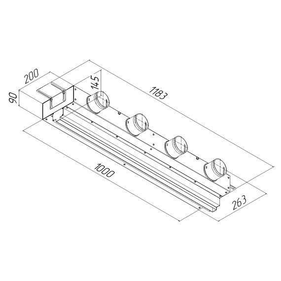 Provent VPNDG 1000х25/75х4 щелевой диффузор для гипсокартона с КСД на 4 выхода