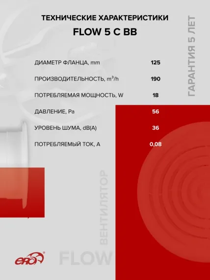 Вентилятор накладной FLOW D125 обр.клапан двигатель BB ERA