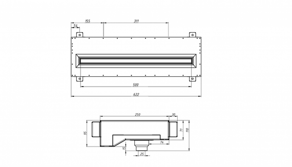 Flexag RAN-1-500-25-B щелевой диффузор с низкопрофильной КСД под натяжной потолок, черный
