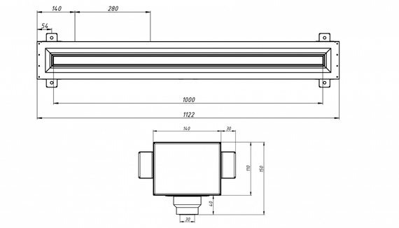 Flexag RA-1-1000-30-B щелевой диффузор с КСД под натяжной потолок, черный