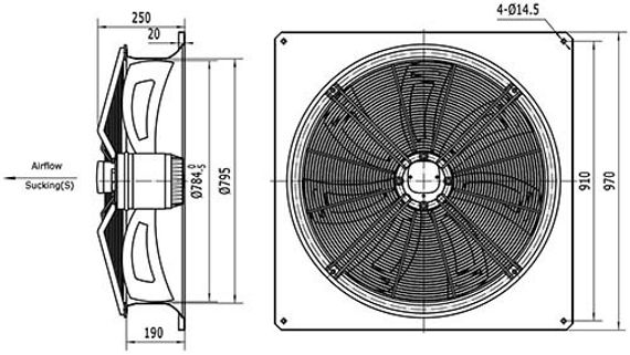 Вентилятор Ванвент YWF6D-800S-180/100-B1 вытяжной (22000 m³/h)