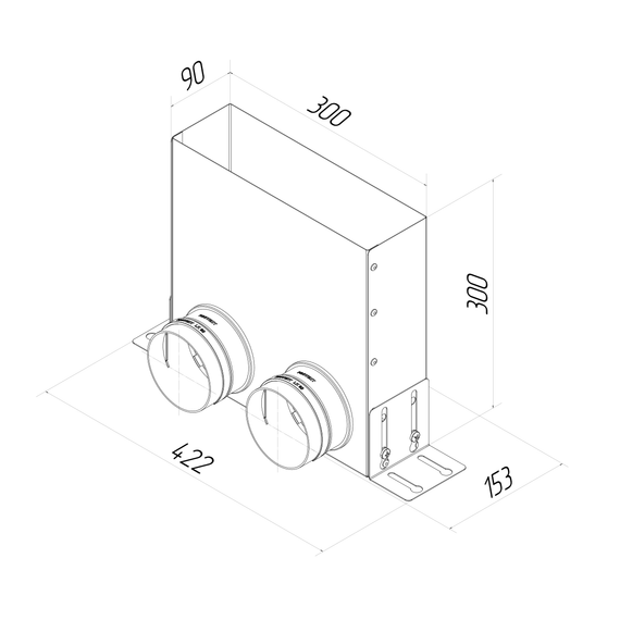 Provent VPU 300×90/90×2 адаптер (пленум) угловой прямоугольный на 2 выхода