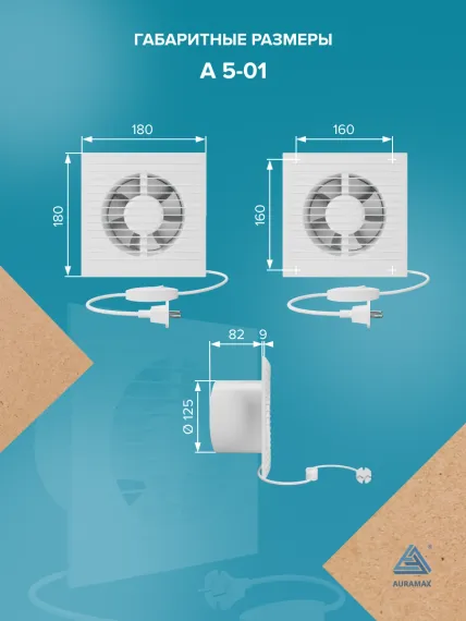 Вентилятор накладной A D125 выключатель с вилкой AURAMAX