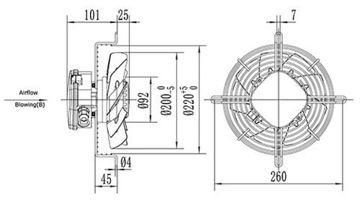 Вентилятор Ванвент YWF2E-200B-92/15-G нагнетающий (приток) на сетке (730 m/h)