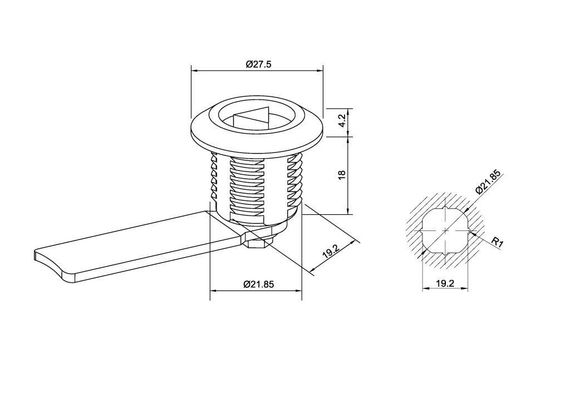 Замок мебельный / щитовой 18 мм, с треугольным ключом, с защитой от проникновения воды и влаги