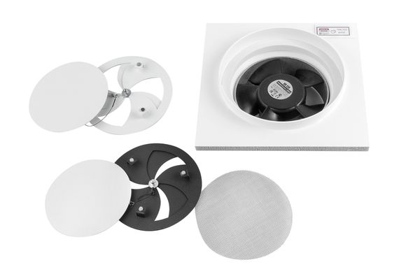 Диффузор теневой Visioner TDPP125W/150 белый/белая крышка, с приточно-вытяжным вентилятором под плитку с регулировкой потока воздуха D125 мм